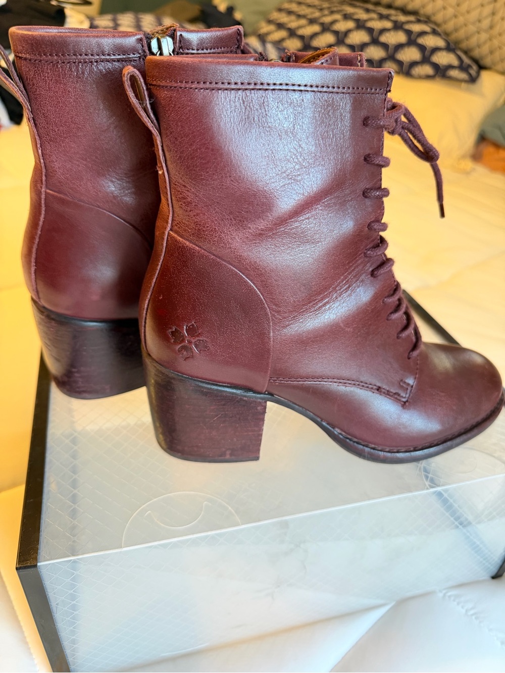 Patricia Nash Burgundy Leather Lace-Up Heeled Boots Size 7.5
